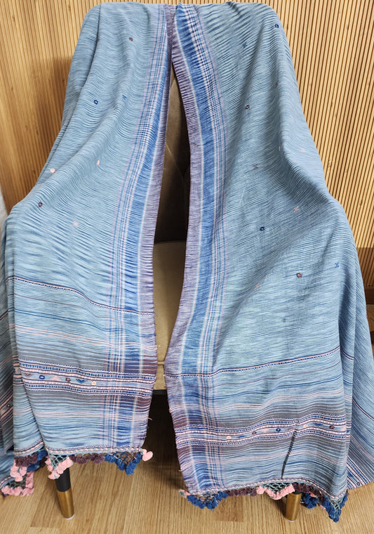 Blue Handwoven Bhujodi Dupatta with Tassels