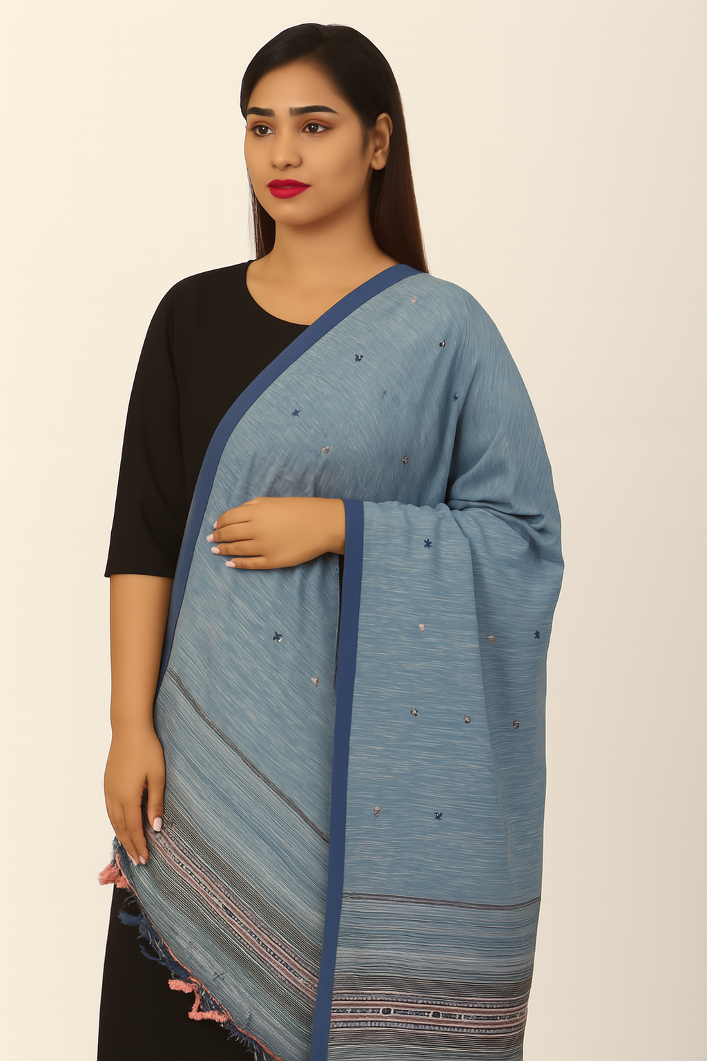 Blue Handwoven Bhujodi Dupatta with Tassels