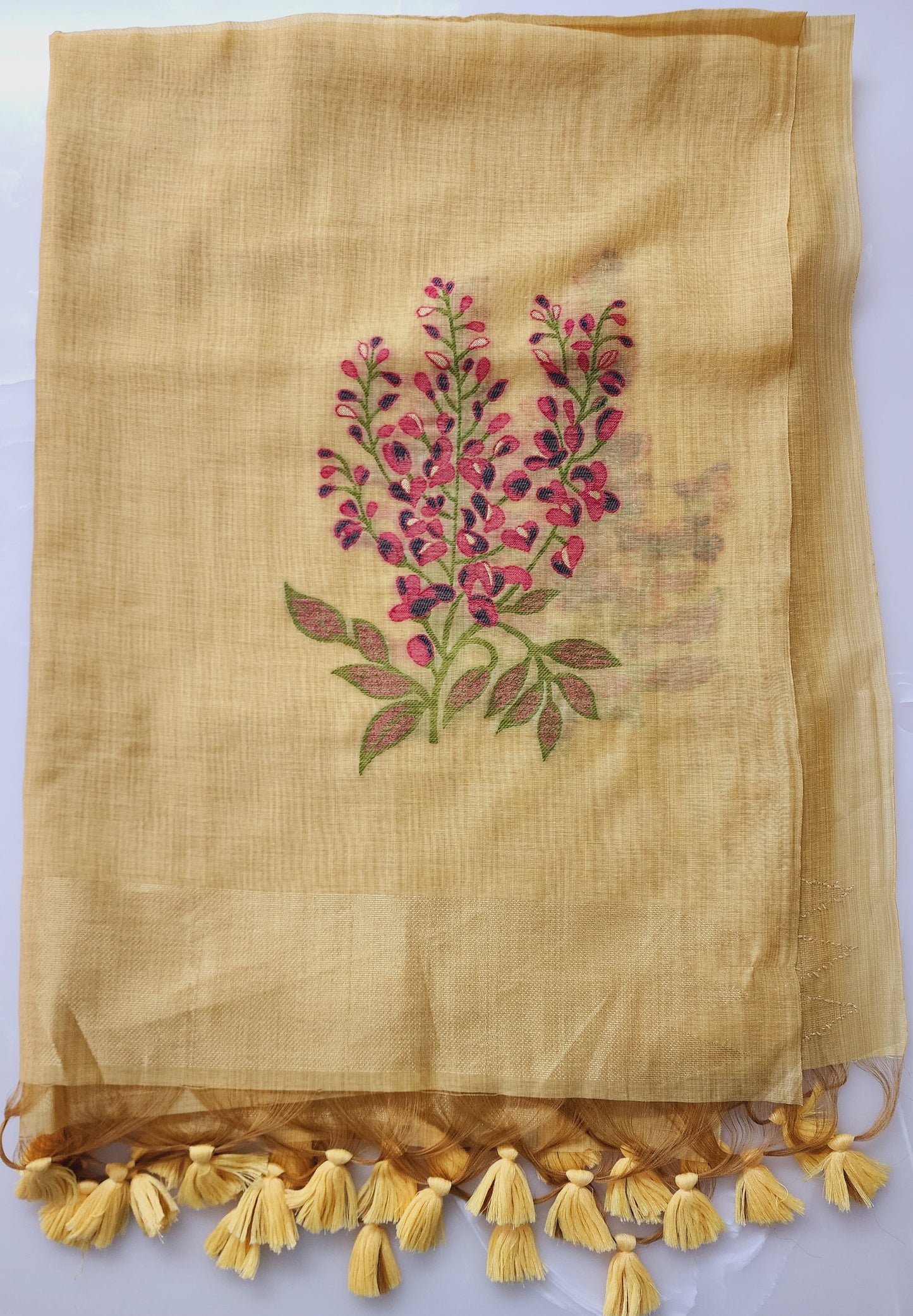 Mustard Yellow Jamdani Kurta Set  With Hand Embroidered Kurta