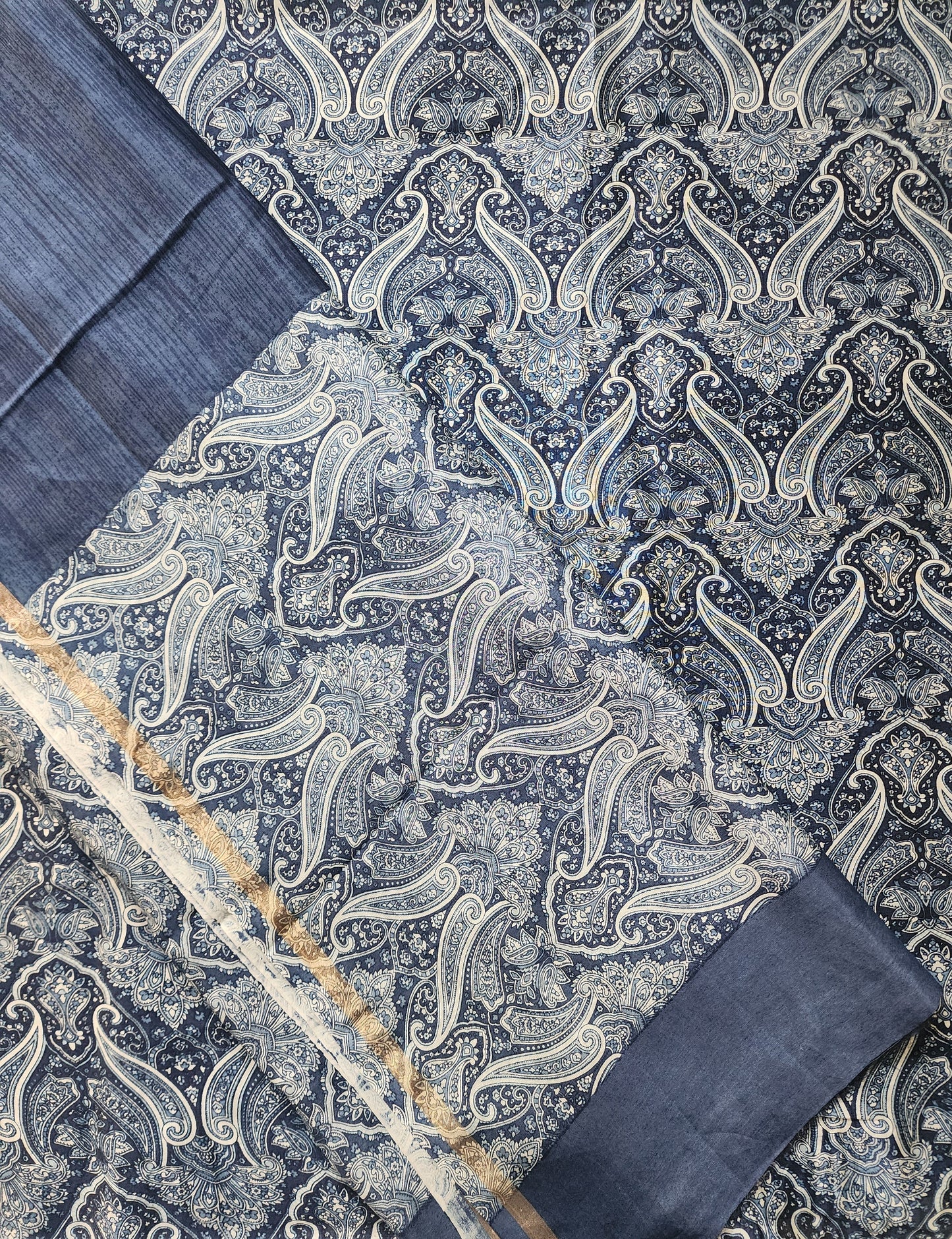 Blue Indigo Maheshwari Kurta Set With Dupatta In Paisley Design & Shantoon Bottom