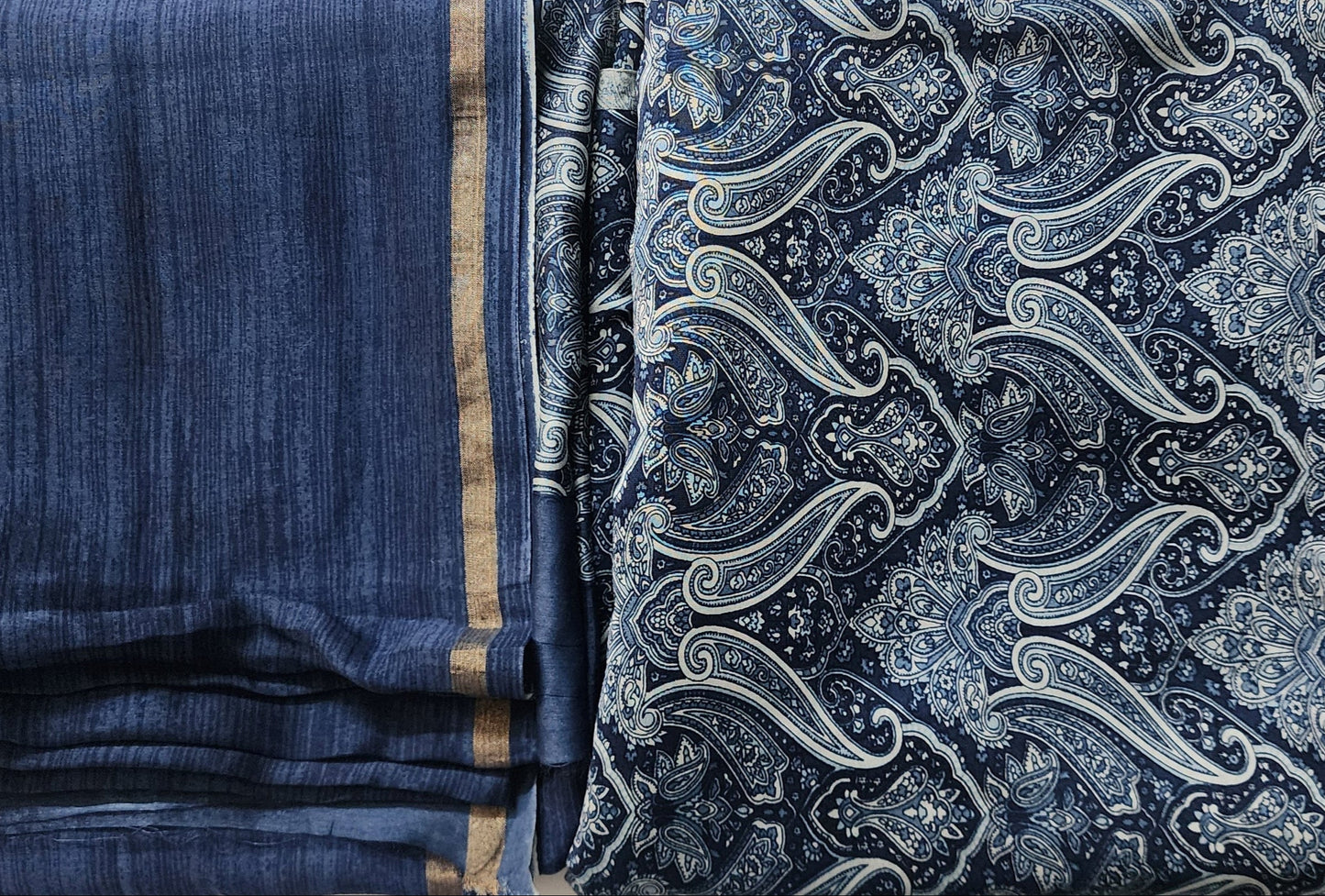 Blue Indigo Maheshwari Kurta Set With Dupatta In Paisley Design & Shantoon Bottom