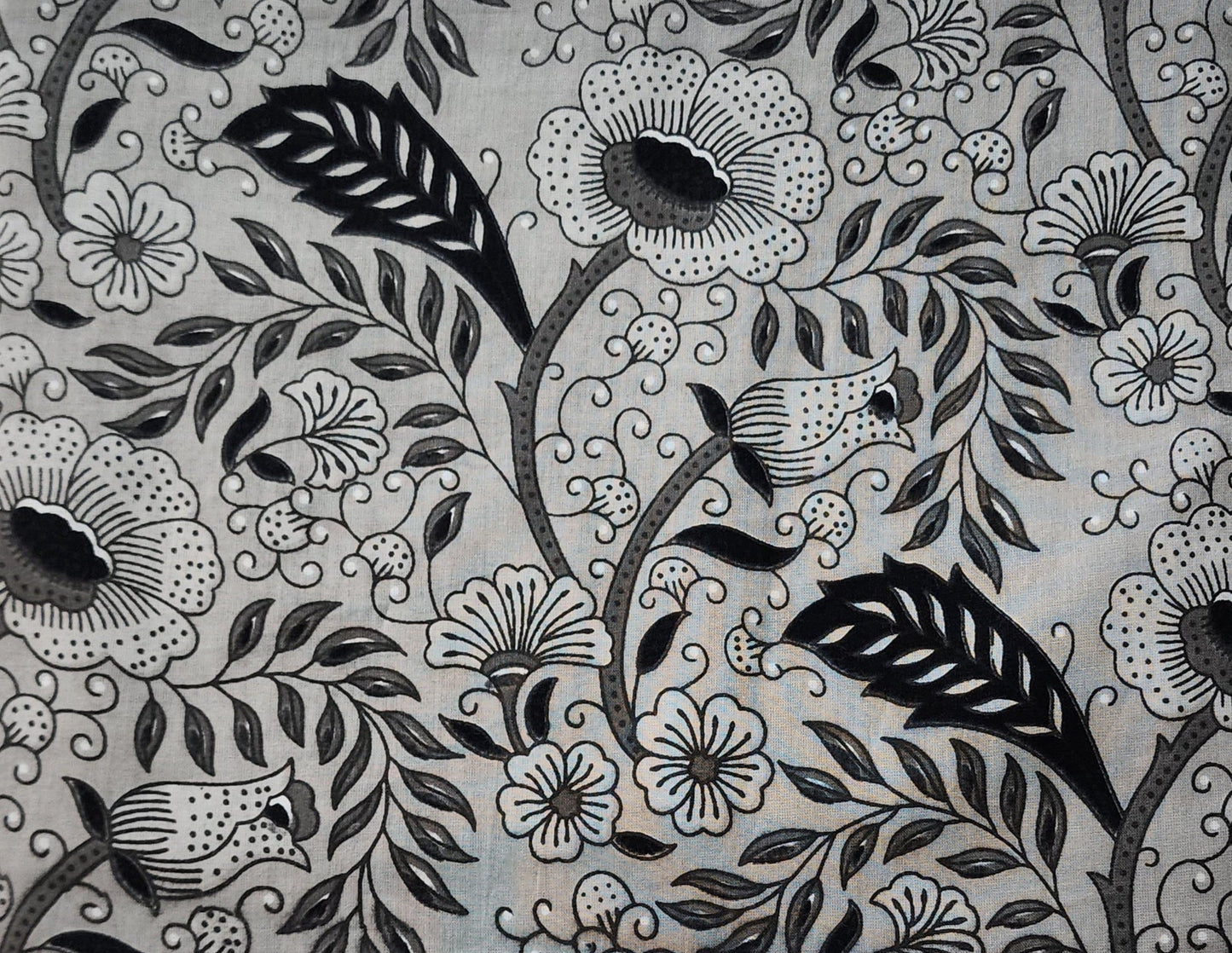 Black & Grey Cotton Printed Kurta With Embroidered Yoke And Mul Cotton Dupatta